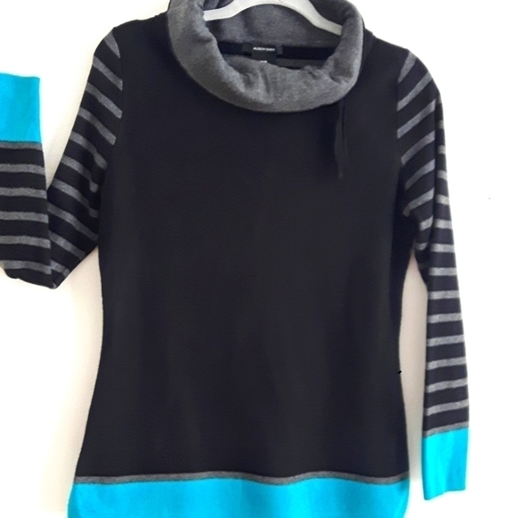 ALISON Sheri Design Luxury Knit Contemporary Sweater Grey/Black/Aqua Siz… - Picture 2 of 12